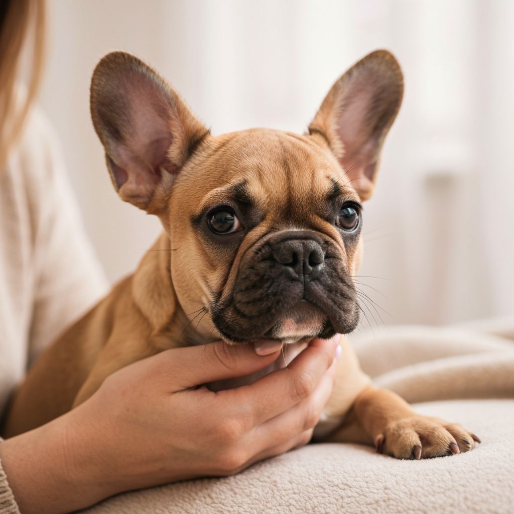 French Bulldog puppy being held with care